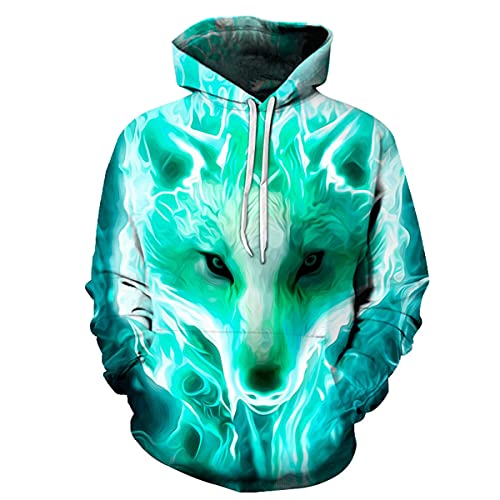 Bulex Herren Coole Wolf Grafik Realistisch 3D-Druck Kapuzenpullover Pullover mit Fronttasche von Bulex