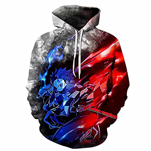 Bulex Herren Demon Slayer Coole Grafik Kapuzenpullover 3D-Druck Cosplay Pullover Sweatshirt with Front Pocket von Bulex