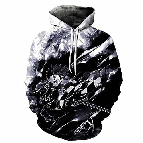 Bulex Herren Demon Slayer Coole Grafik Kapuzenpullover 3D-Druck Cosplay Pullover Sweatshirt with Front Pocket von Bulex