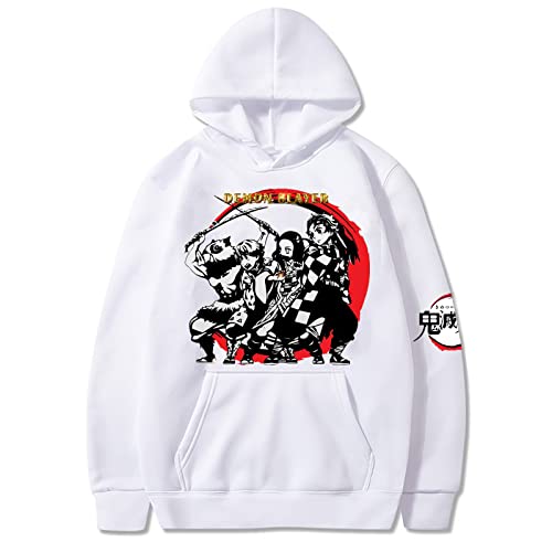 Bulex Unisex Baumwollmischung Demon Slayer Anime Pullover Sweatshirt Kapuzenpullover mit Fronttasche, Weiß 5, S-M von Bulex