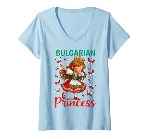 Damen Bulgarische Prinzessin Dabbing Girl Cute Bulgaria Pride für Kinder T-Shirt mit V-Ausschnitt von Bulgaria Heritage Present Outfit Ideas for Girls