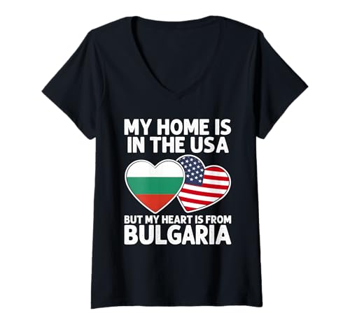 Damen My Home USA My Heart Bulgarien Bulgarian American Pride Flag T-Shirt mit V-Ausschnitt Damen My Home USA My Heart Bulgarien Bulgarian American Pride Flag T-Shirt mit V-Ausschnitt von Bulgaria Pride Flag Apparel