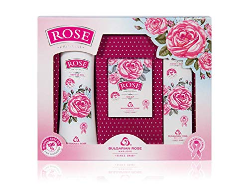 Geschenkset mit bulgarischer Rose (Duschgel, Handcreme, Duftseife) von Bulgarian Rose