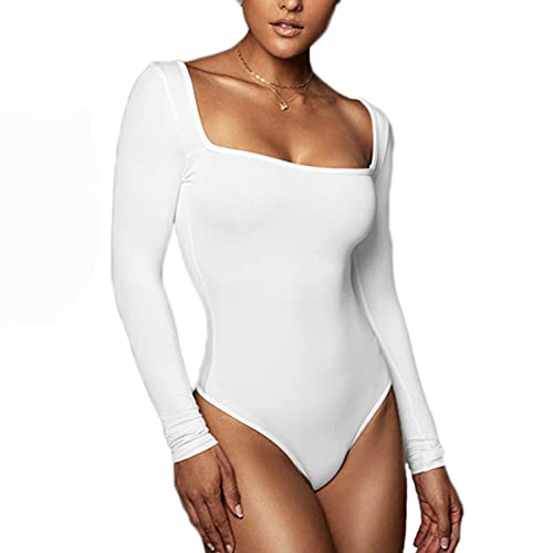 Buliezy Body Dame Langarm Bodysuits mit Elegant Slimming Jumpsuit Stringbody Dünnes Vlies Warm Unterhemden,Weiß,XL von Buliezy