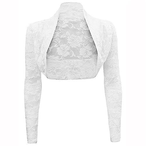 Buliezy Damen Bolero Spitzen Strickjacke 3/4 Sleeves Ärmel Festlich Bolerojacke Elegant Kurz Strickjacke Für Hochzeit Cocktailkleid,weiß 2XL von Buliezy