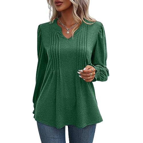 Buliezy Damen Langarmshirt V-Ausschnitt Tuniken Elegant Solid Bubble Sleeves Bluse Casual Oberteile für Damen von Buliezy