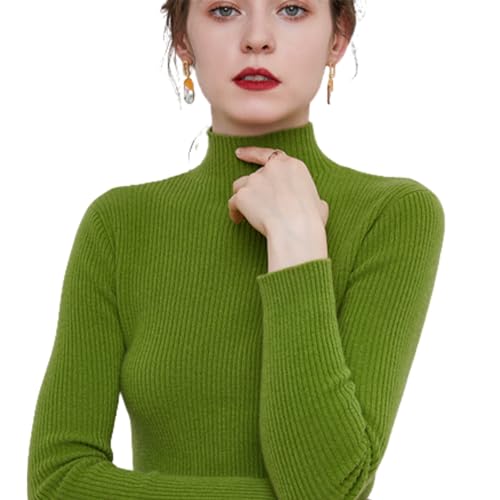 Buliezy Rollkragenpullover Damen Pullover Elegant Sweatshirt Langarm Strickpullover Wärme Sweater,Obst Grün,XL von Buliezy