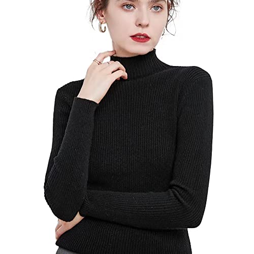 Buliezy Rollkragenpullover Damen Pullover Elegant Sweatshirt Langarm Strickpullover Wärme Sweater,Schwarz,L von Buliezy