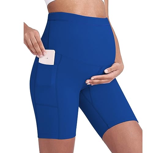 Buliezy Umstandsshorts Damen Umstands-Yoga-Shorts Schwangerschaft Kurze Nahtlose Legging Soft Sommer Nylon Umstandsmode,Blau,L von Buliezy