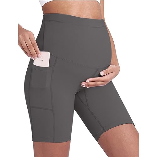 Buliezy Umstandsshorts Damen Umstands-Yoga-Shorts Schwangerschaft Kurze Nahtlose Legging Soft Sommer Nylon Umstandsmode,Grau,L von Buliezy