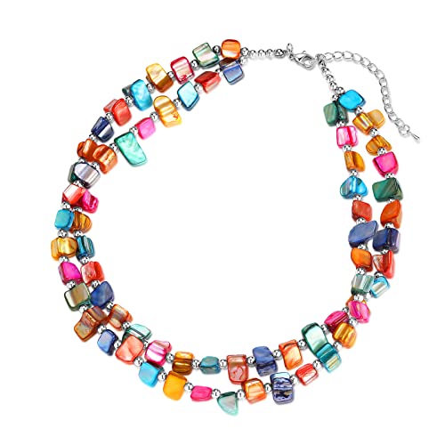 Bulinlin Boho Bunte Perlenkette Damen Muschelkette Strand Sommer Verstellbar Bohemian Choker Halsketten FüR Frauen Und MäDchen(Colorful) von Bulinlin