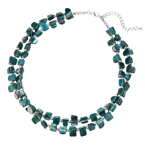 Bulinlin Boho Bunte Perlenkette Damen Muschelkette Strand Sommer Verstellbar Bohemian Choker Halsketten FüR Frauen Und MäDchen(Dark green) von Bulinlin