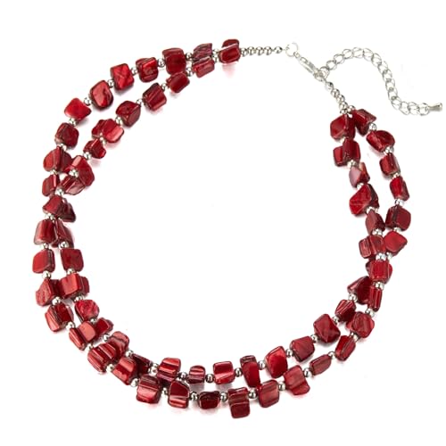 Bulinlin Boho Bunte Perlenkette Damen Muschelkette Strand Sommer Verstellbar Bohemian Choker Halsketten FüR Frauen Und MäDchen(Dark red) von Bulinlin