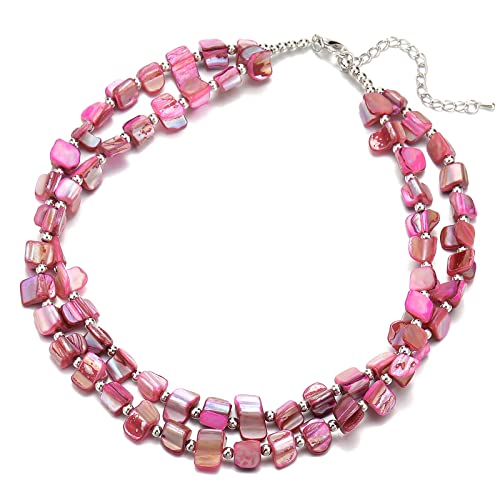 Bulinlin Boho Bunte Perlenkette Damen Muschelkette Strand Sommer Verstellbar Bohemian Choker Halsketten FüR Frauen Und MäDchen(Hot Pink) von Bulinlin