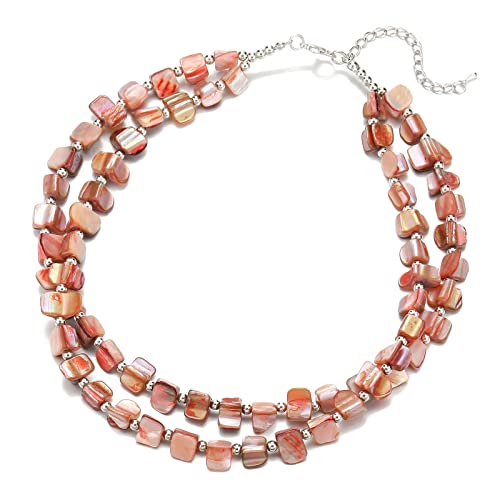 Bulinlin Boho Bunte Perlenkette Damen Muschelkette Strand Sommer Verstellbar Bohemian Choker Halsketten FüR Frauen Und MäDchen(Pink) von Bulinlin