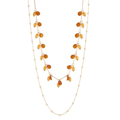 Bulinlin Damen Lange Kette Gold Lange Perlen Statement Kette Gold Modeschmuck Geburtstagsgeschenk für Frauen(Brown) von Bulinlin