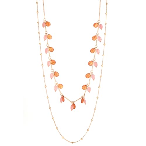 Bulinlin Damen Lange Kette Gold Lange Perlen Statement Kette Gold Modeschmuck Geburtstagsgeschenk für Frauen(Orange pink) von Bulinlin