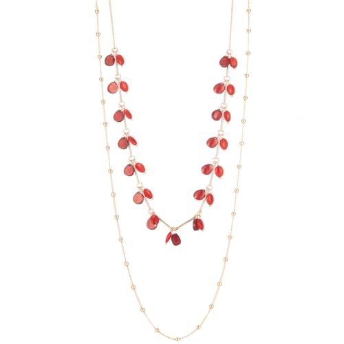 Bulinlin Damen Lange Kette Gold Lange Perlen Statement Kette Gold Modeschmuck Geburtstagsgeschenk für Frauen(Red) von Bulinlin