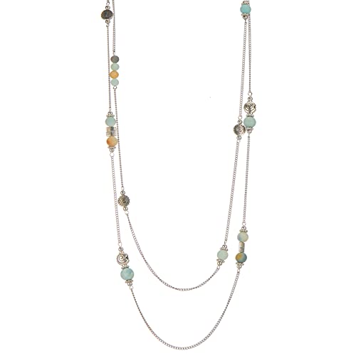 Bulinlin Damen Lange Perlen Kette Statement Halskette mit Silber Anhänger Modeschmuck Kette Geschenk für Frauen(Amazon green) von Bulinlin