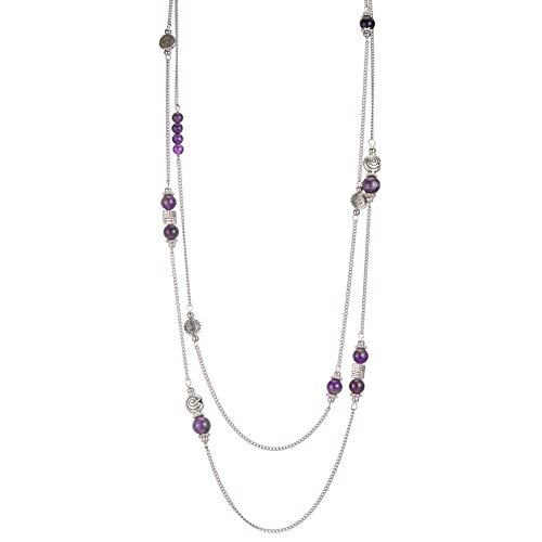Bulinlin Damen Lange Perlen Kette Statement Halskette mit Silber Anhänger Modeschmuck Kette Geschenk für Frauen(Amethyst) von Bulinlin