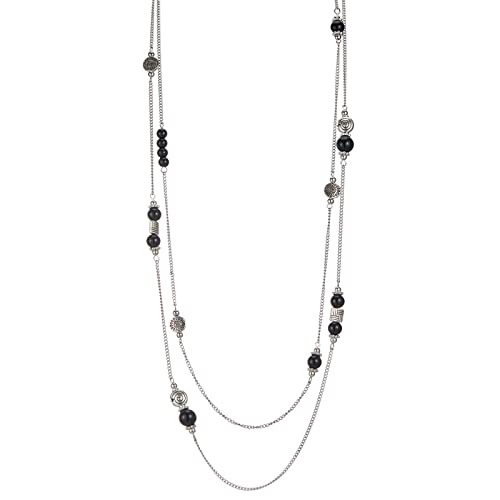 Bulinlin Damen Lange Perlen Kette Statement Halskette mit Silber Anhänger Modeschmuck Kette Geschenk für Frauen(Black) von Bulinlin