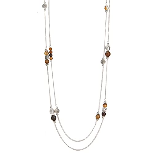 Bulinlin Damen Lange Perlen Kette Statement Halskette mit Silber Anhänger Modeschmuck Kette Geschenk für Frauen(Brown) von Bulinlin