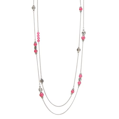 Bulinlin Damen Lange Perlen Kette Statement Halskette mit Silber Anhänger Modeschmuck Kette Geschenk für Frauen(Hot pink) von Bulinlin