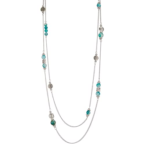 Bulinlin Damen Lange Perlen Kette Statement Halskette mit Silber Anhänger Modeschmuck Kette Geschenk für Frauen(Jade green) von Bulinlin