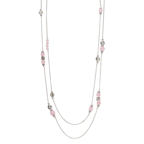 Bulinlin Damen Lange Perlen Kette Statement Halskette mit Silber Anhänger Modeschmuck Kette Geschenk für Frauen(Pink) von Bulinlin