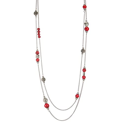 Bulinlin Damen Lange Perlen Kette Statement Halskette mit Silber Anhänger Modeschmuck Kette Geschenk für Frauen(Red turquoise) von Bulinlin