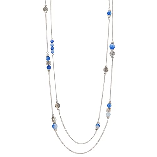 Bulinlin Damen Lange Perlen Kette Statement Halskette mit Silber Anhänger Modeschmuck Kette Geschenk für Frauen(Sapphire blue) von Bulinlin