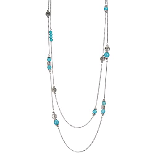 Bulinlin Damen Lange Perlen Kette Statement Halskette mit Silber Anhänger Modeschmuck Kette Geschenk für Frauen(Turquoise) von Bulinlin