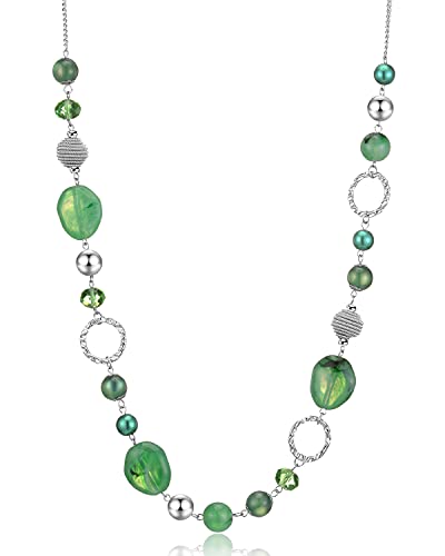 Bulinlin Damen Lange Perlenkette Statement Boho Silber Metallkette Hochzeitstag Modeschmuck Geschenke Pullover Halskette für Frauen (23-Jade Green) von Bulinlin