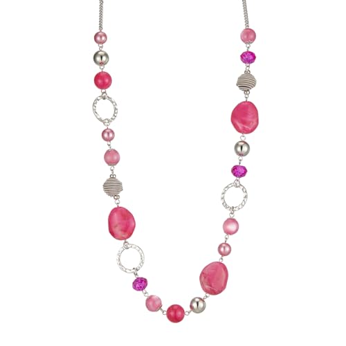 Bulinlin Damen Lange Perlenkette Statement Boho Silber Metallkette Hochzeitstag Modeschmuck Geschenke Pullover Halskette für Frauen (Hot pink) von Bulinlin