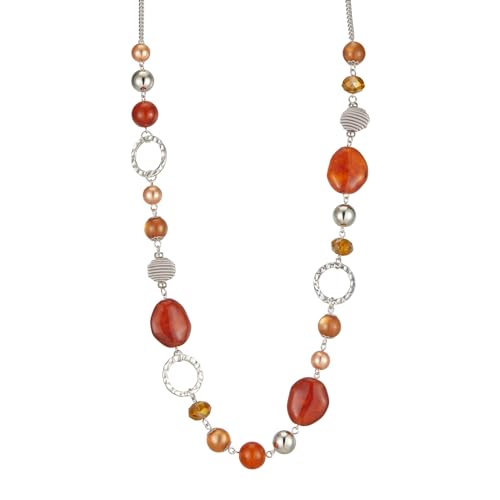 Bulinlin Damen Lange Perlenkette Statement Boho Silber Metallkette Hochzeitstag Modeschmuck Geschenke Pullover Halskette für Frauen (Red coffee) von Bulinlin