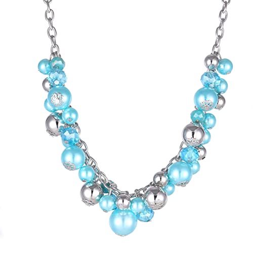 Bulinlin Damen Perlen Silber Kristall Boho Statement anhänger Halskette Modeschmuck Weihnachtsgeburtstagsgechenke für frauen (36-Turquoise) von Bulinlin