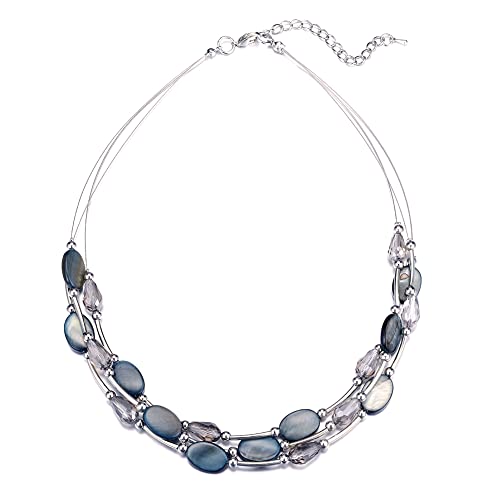 Bulinlin Damen Silber Perlenkette mit Kristall Statement Mehrreihige Boho Choker Halskette Modeschmuck Geburtstagsgeschenke für Frauen (13-Grey) von Bulinlin