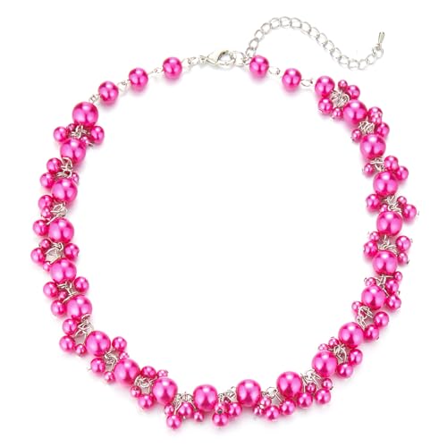 Bulinlin Perlen Kette Damen Perlen Statement Choker Kette Boho Bunt Modeschmuck Geburtstag Geschenke für Frauen(Fuchsia) von Bulinlin
