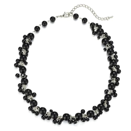 Bulinlin Perlen Kette Damen Perlen Statement Choker Kette Boho Bunt Modeschmuck Geburtstag Geschenke für Frauen(Black) von Bulinlin