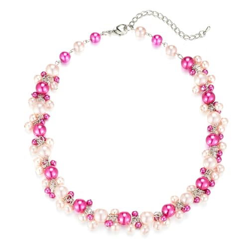 Bulinlin Perlen Kette Damen Perlen Statement Choker Kette Boho Bunt Modeschmuck Geburtstag Geschenke für Frauen(Hot pink) von Bulinlin