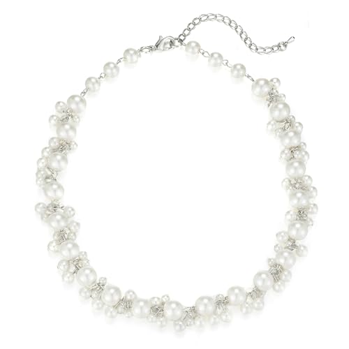 Bulinlin Perlen Kette Damen Perlen Statement Choker Kette Boho Bunt Modeschmuck Geburtstag Geschenke für Frauen(White) von Bulinlin