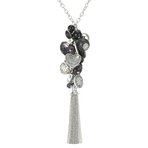 Bulinlin Silber Kette mit Anhänger und Quasten - Modeschmuck für Damen - Langes Geburtstagsgeschenk für Frauen (Silber) von Bulinlin
