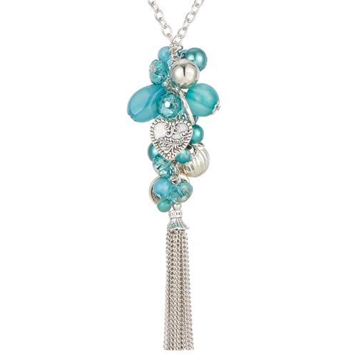 Bulinlin Silber Lange Kette Damen Silber Anhänger Kette mit Quasten Modeschmuck Kette Lang Geburtstagsgeschenk für Frauen(Sea green) von Bulinlin