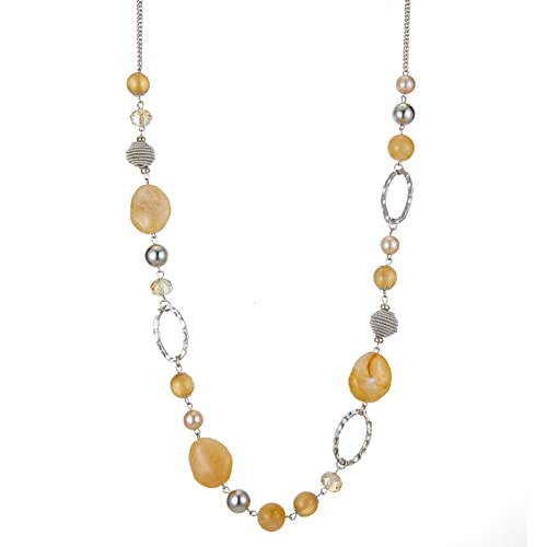 Bulinlin Silber Perplen Lang Kette für Damen Boho Statement Chain Halskette Modeschmuck Geburtstagsgeschenke für Frauen (52-Beige) von Bulinlin