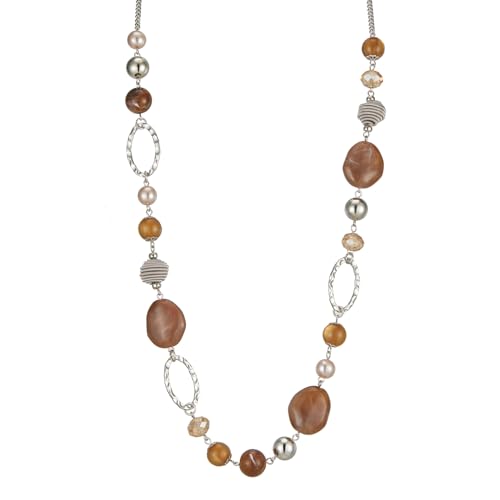 Bulinlin Silber Perplen Lang Kette für Damen Boho Statement Chain Halskette Modeschmuck Geburtstagsgeschenke für Frauen (52-Brown) von Bulinlin