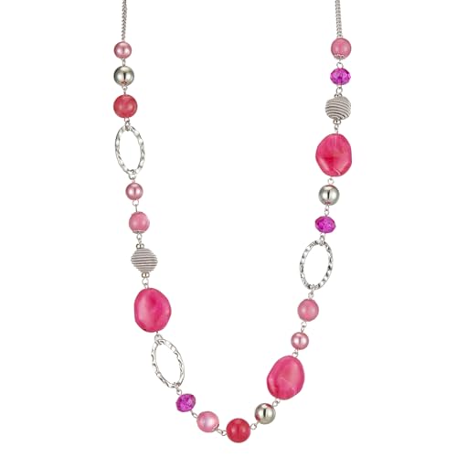 Bulinlin Silber Perplen Lang Kette für Damen Boho Statement Chain Halskette Modeschmuck Geburtstagsgeschenke für Frauen (52-Hot Pink) von Bulinlin