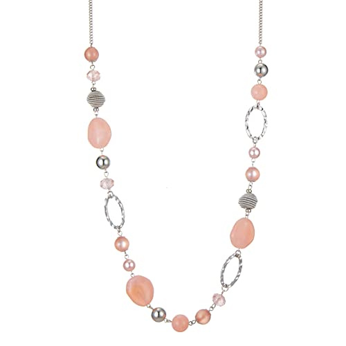 Bulinlin Silber Perplen Lang Kette für Damen Boho Statement Chain Halskette Modeschmuck Geburtstagsgeschenke für Frauen (52-Pink) von Bulinlin