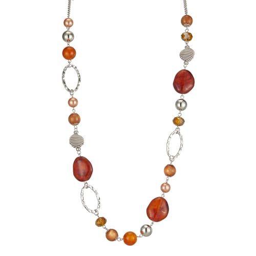 Bulinlin Silber Perplen Lang Kette für Damen Boho Statement Chain Halskette Modeschmuck Geburtstagsgeschenke für Frauen (52-Red brown) von Bulinlin