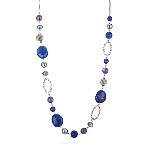 Bulinlin Silber Perplen Lang Kette für Damen Boho Statement Chain Halskette Modeschmuck Geburtstagsgeschenke für Frauen (52-Sapphire) von Bulinlin