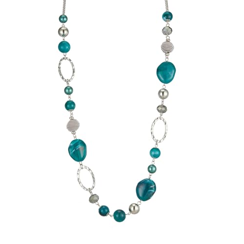 Bulinlin Silber Perplen Lang Kette für Damen Boho Statement Chain Halskette Modeschmuck Geburtstagsgeschenke für Frauen (52-Sea Green) von Bulinlin